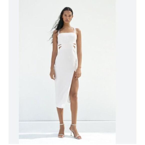 Zara Dresses & Skirts - Zara Womens Cut-Out Midi Dress L White Front Slit sleeveless 2298/143 NWT